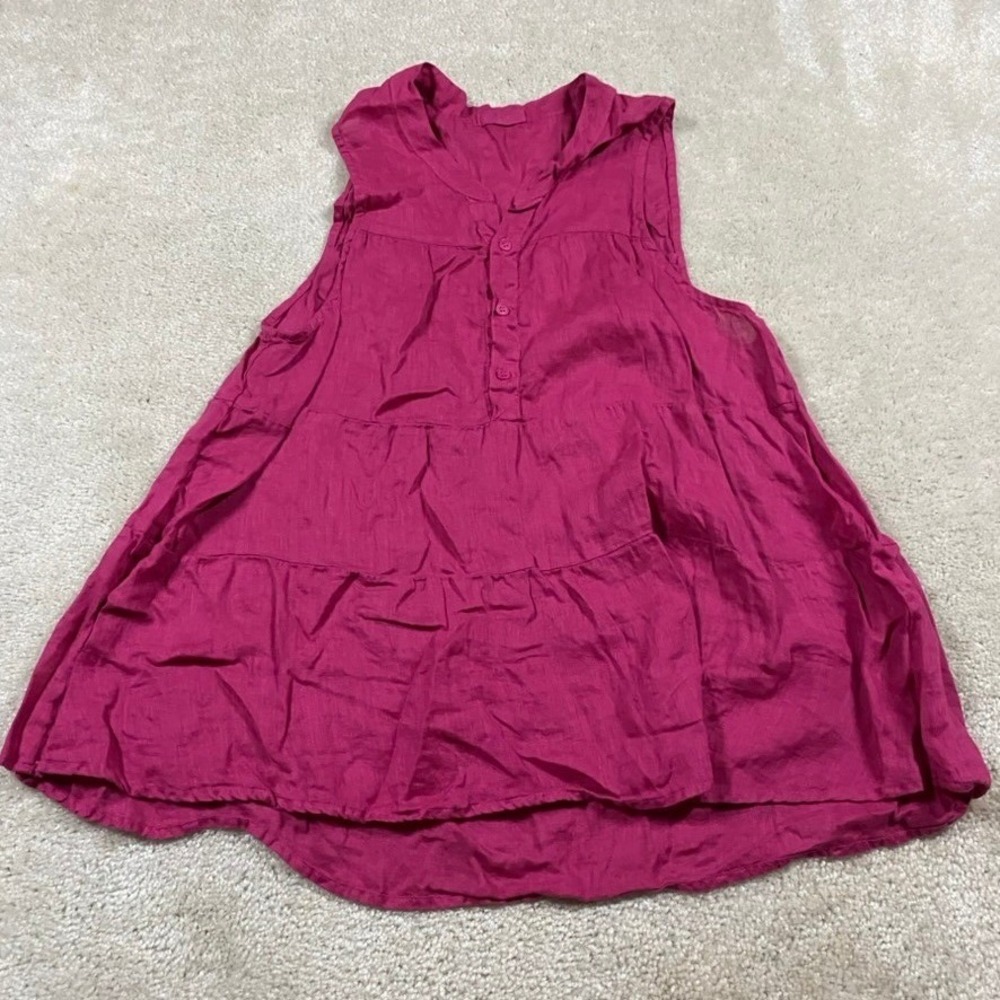 CP Shades Linen Top Womens M Magenta Pink 100% Linen Tiered Sleeveless Tunic